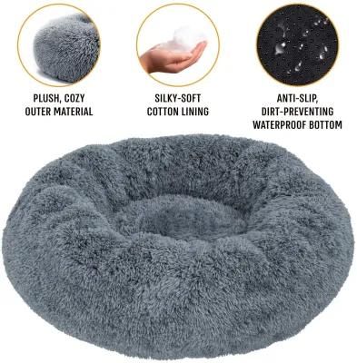 Pet Soft Plush Warm Bed Cushion Sofa Donut Round Cat Dog Bed Soft Fuzzy Calming Bed for Dogs &amp; Cats