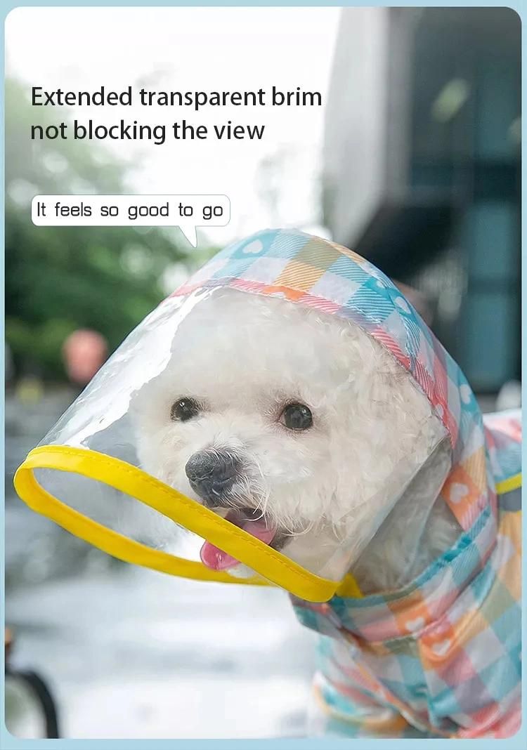 Small Dog Raincoat Small Dog Four-Legged Raincoat Fashion Checker Reflective Strip Dog Clothes