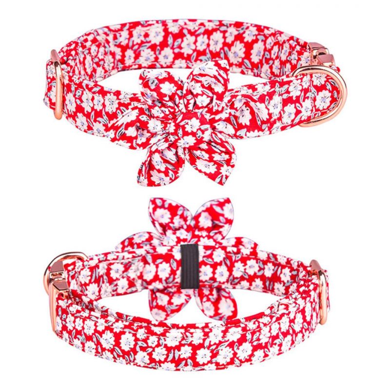 Dog Collar Floral Girl with Removable Cute Flower Metal Buckle Adjustable Pet Collar