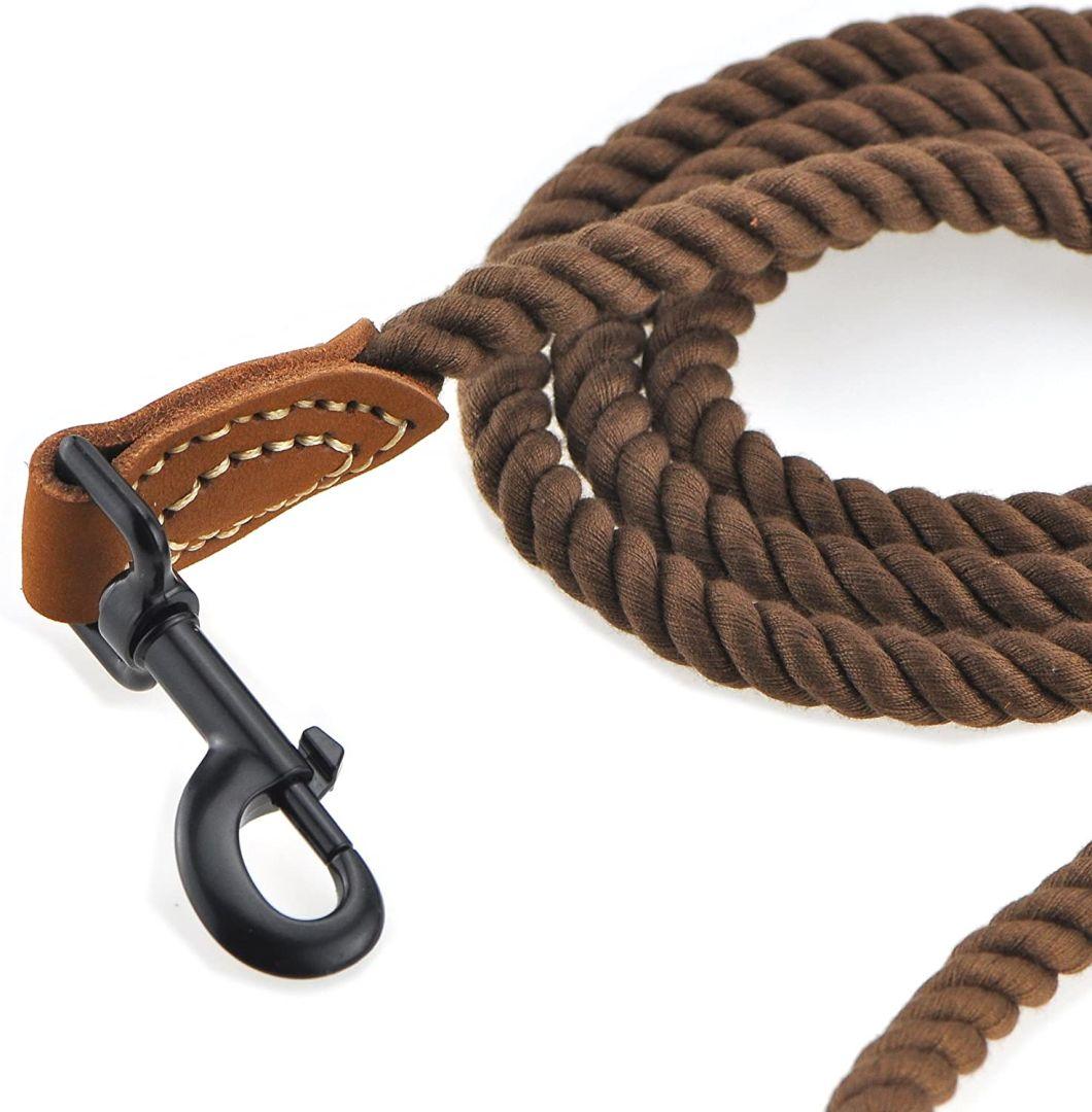 Braided Cotton Rope Leash with Leather Tailor Handle