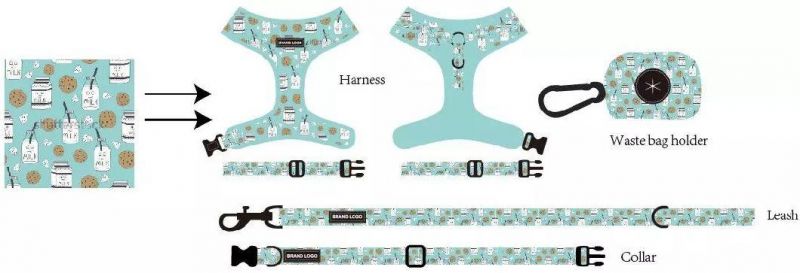 2022 Pet Supplies Sublimation Polyester Printed Dog Harness Set Custom Personalized Dog Harness