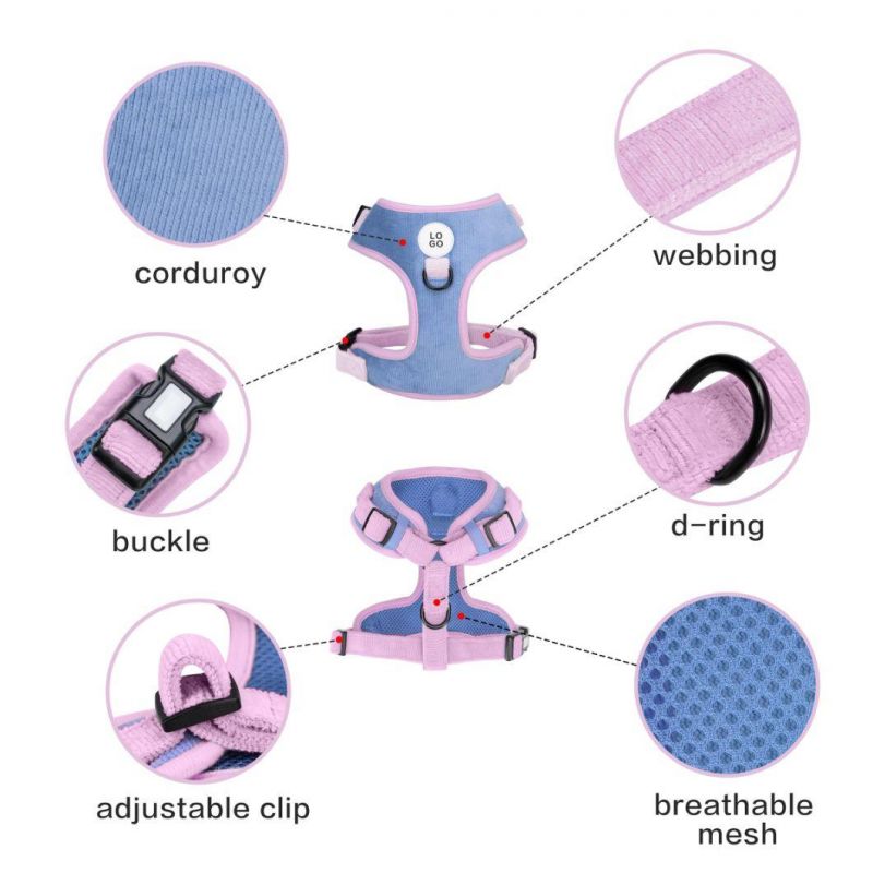 2022 New Released Pet Supply Luxurious Dog Harness Corduroy Custom Color Dog Harness with Metal Buckle