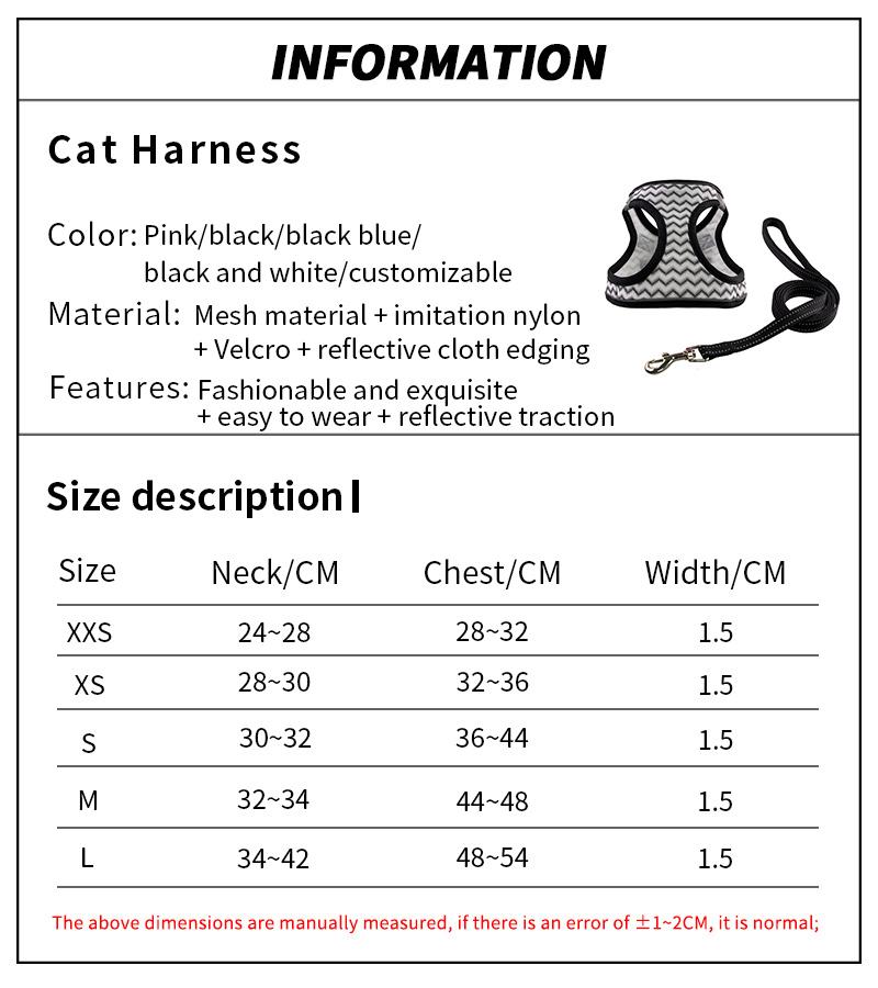 Wholesale Mesh Adjustable Neck Escape Proof Walking Jacket Vest Pet Cat Harness Leash Set