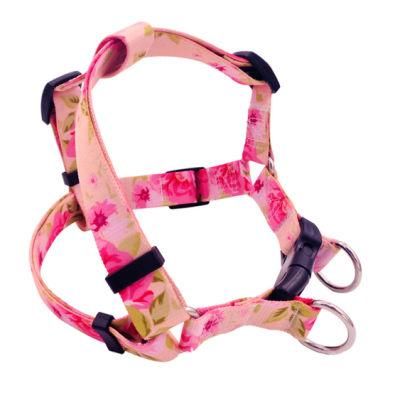 Pink Flowers Polyester Dog Harness Floral Print Pet Harness