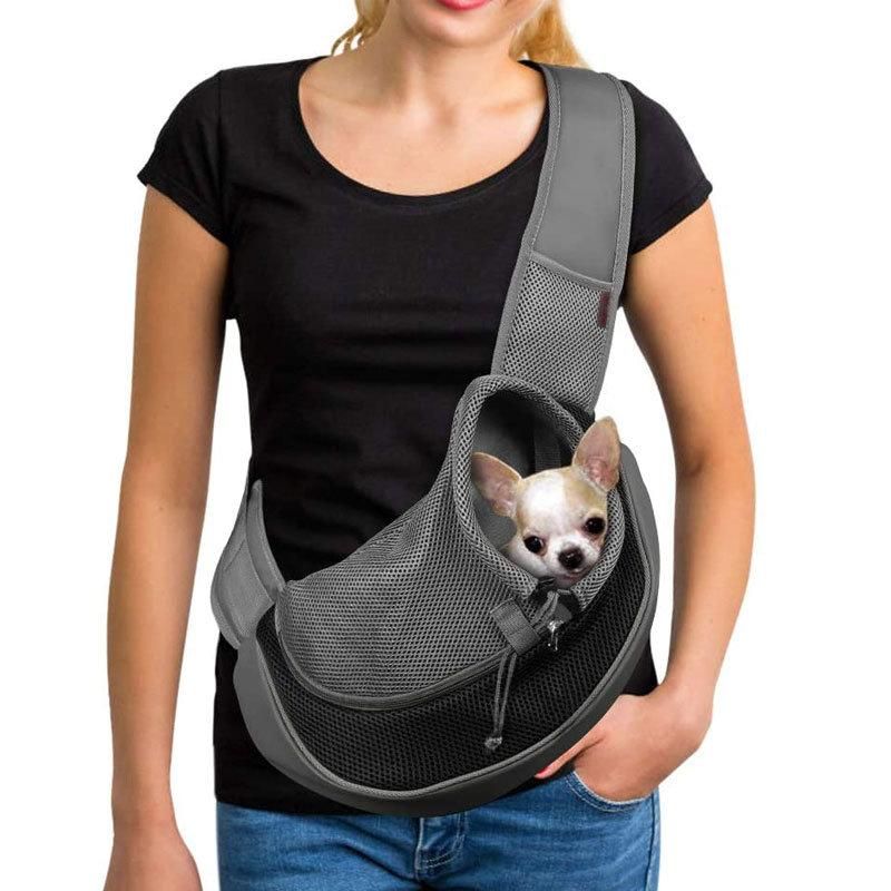 Reflective Pet Dog Sling Carrier Mesh Hand Free Adjustable Breathable Mesh Travel Safe Sling Dog Satchel Carrier Bag Papoose Crossbody Bag Carrier for Dogs Cats