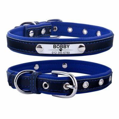 High Quality Engraved Name Leather Dog Collar Custom Pet Cat