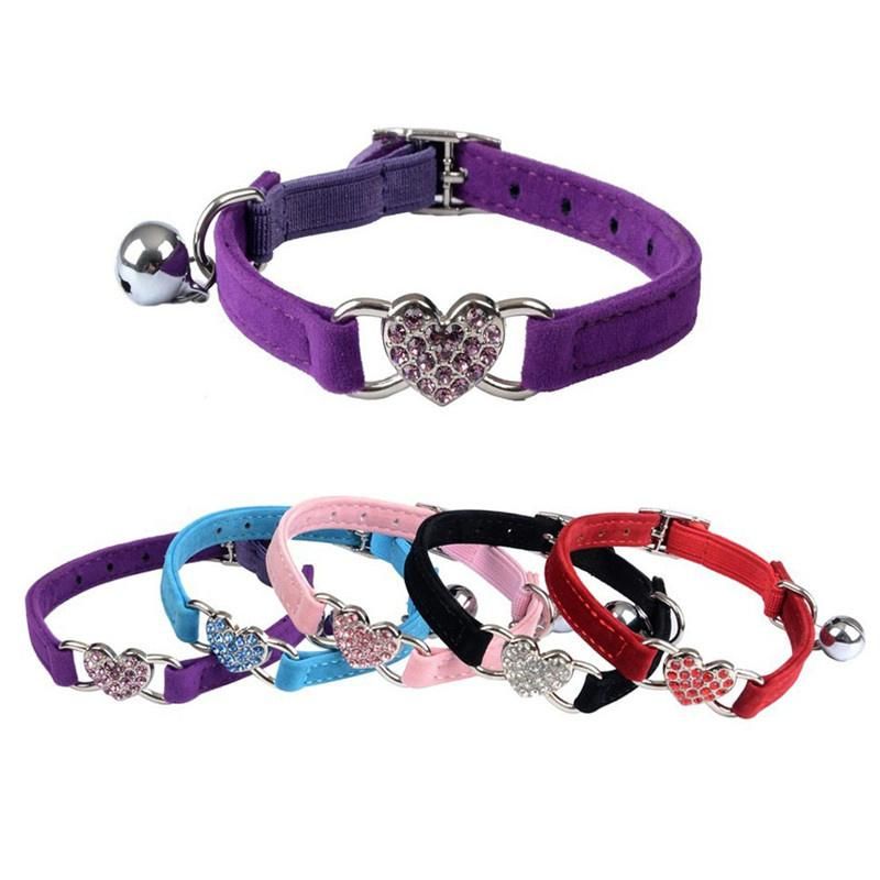 Collars for Cat Dog Collar Solid Velvet Heart Bells Pet Collar Dogs Leashes Cat Supplies Dog Accessories