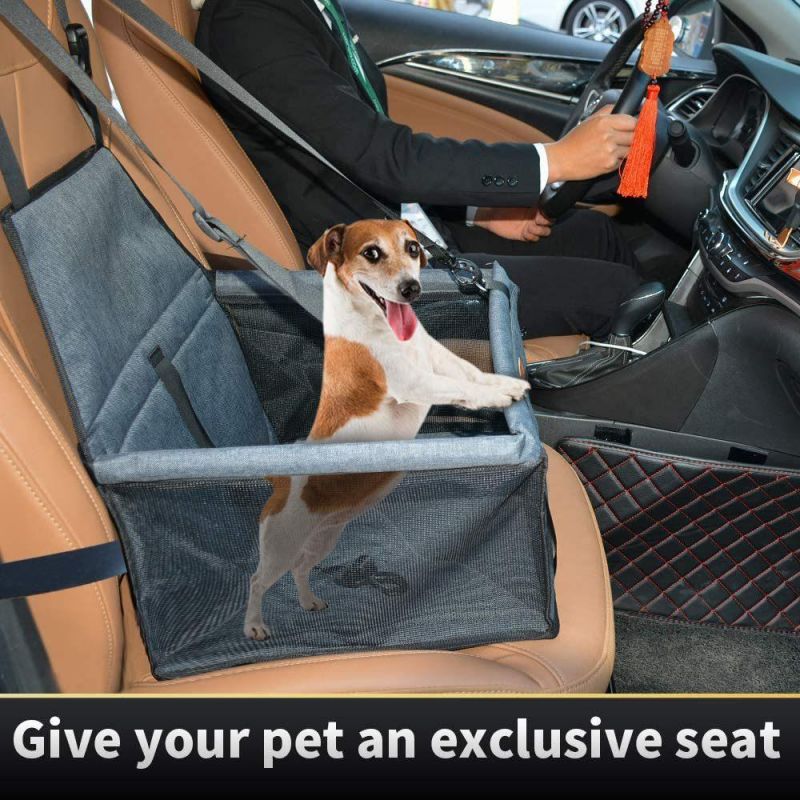Dog Pet Elevated Car Seat Carrier Dog Travel Bag Collapsible Pet Booster Car Seat Carrier with Safety Lesh and Zipper