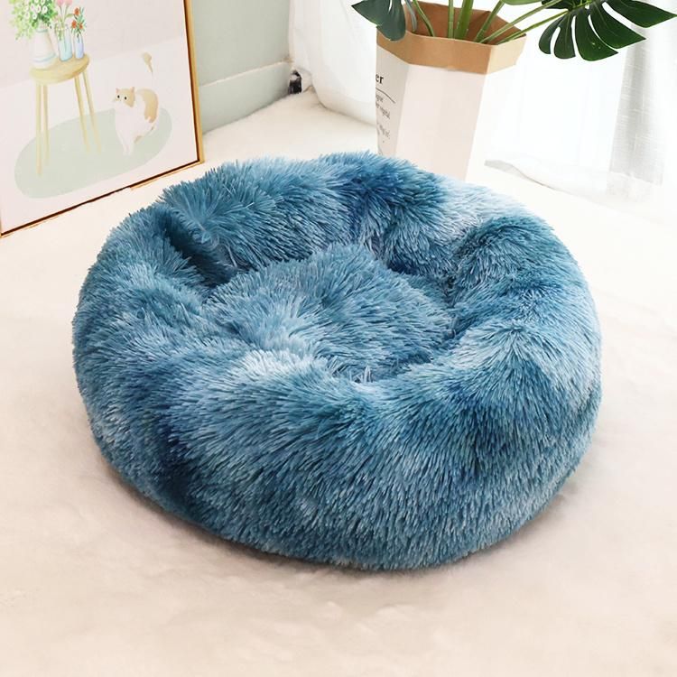 Multiple Colors Comfortable Soft Plush Round Anti-Slip Faux Fur Fluffy Donut Pet Dog Cat Sleeping Cushion Bed