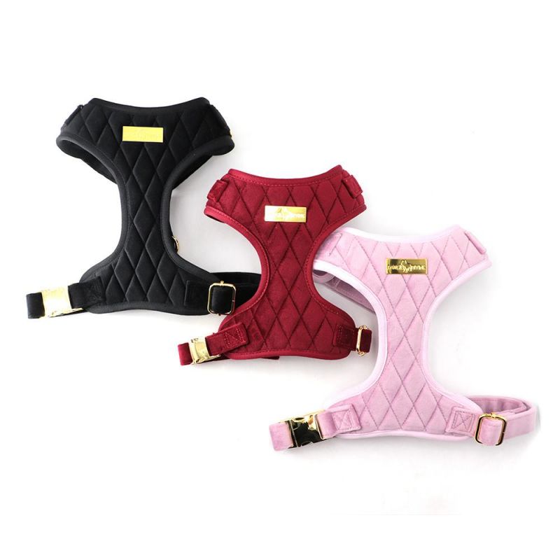 New Arrival Luxury Velvet Grid Pet Harness Set with Matching Collar Leash Reversible Dog Harness Vest