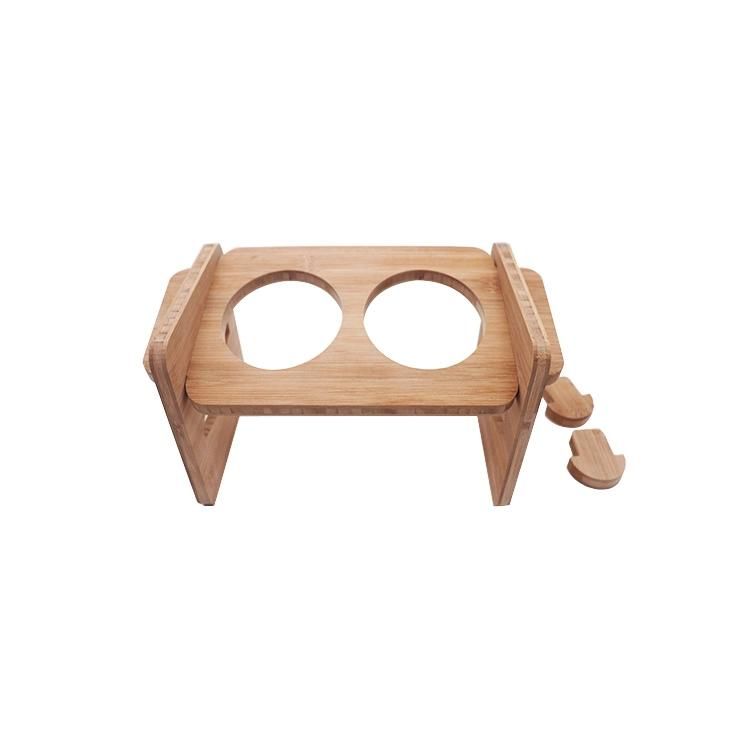 Cat Bowl Table Cat Bowls with Adjustable Height Bamboo Stand