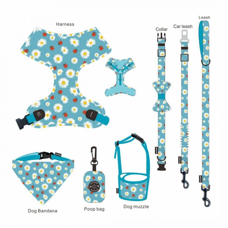 Manufacturer Sublimation Print Custom Logo Fashion Adjustable Luxury Pet Collar Lead and Harness Padded Dog Collar Leash Set