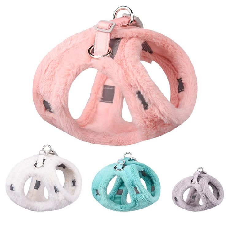 Fashion New Winter Warm Plush Imitation Rabbit Fur Pet Dog Chest Harness with Reflective Effect for Small Dogs