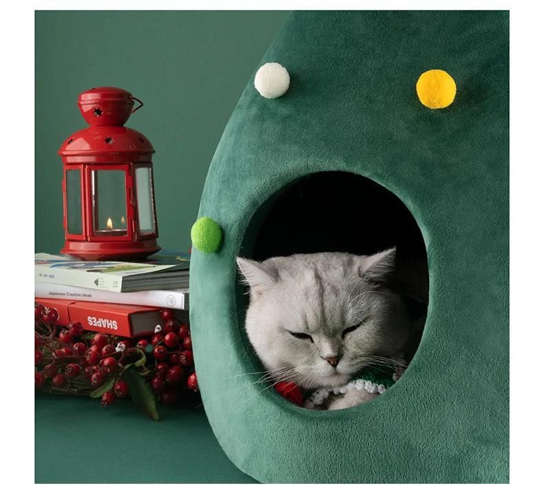 New Pet Cat Dog House Kennel Puppy Sleeping Bed Christmas Tree Shape Winter Warm Bed