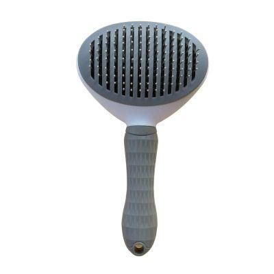 Oval Self-Cleaning Slicker Brush for Dogs and Cats Pet Grooming Dematting Brush Thick Needle-Gray-L