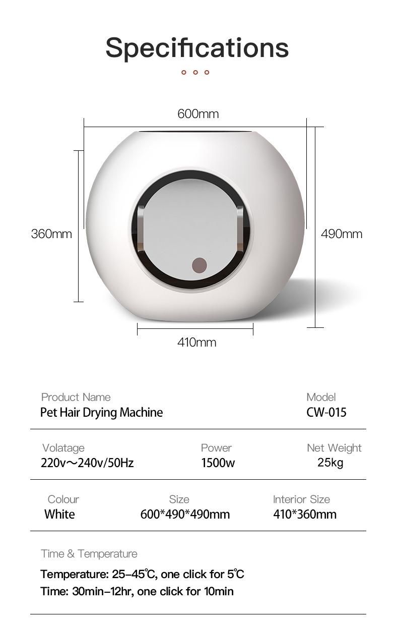 Negative Anion and Onzone Sterilizing Pet Hair Dryer Room