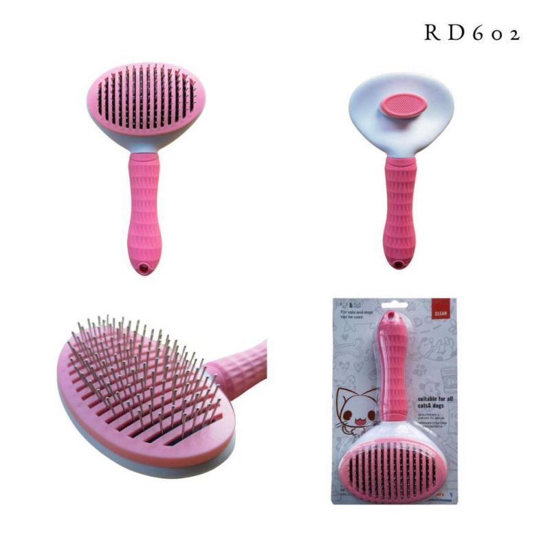 Oval Self-Cleaning Slicker Brush for Dogs and Cats Pet Grooming Dematting Brush Thick Needle-Pink-L