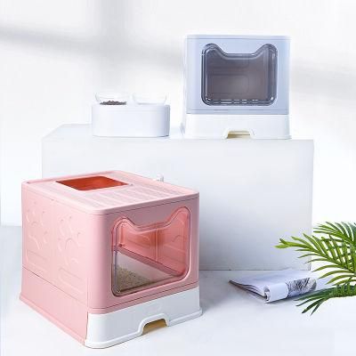 Factory Price Cute Foldable Fron-Lift Enclosed Cat Litter Box Cat Toilet for Cats