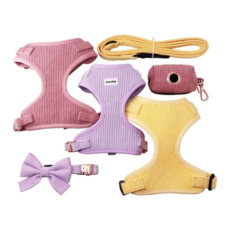 Hot Sale Pet Items Designer Corduroy Material Hunde Geschirr Dog Harness Collar and Leash Set