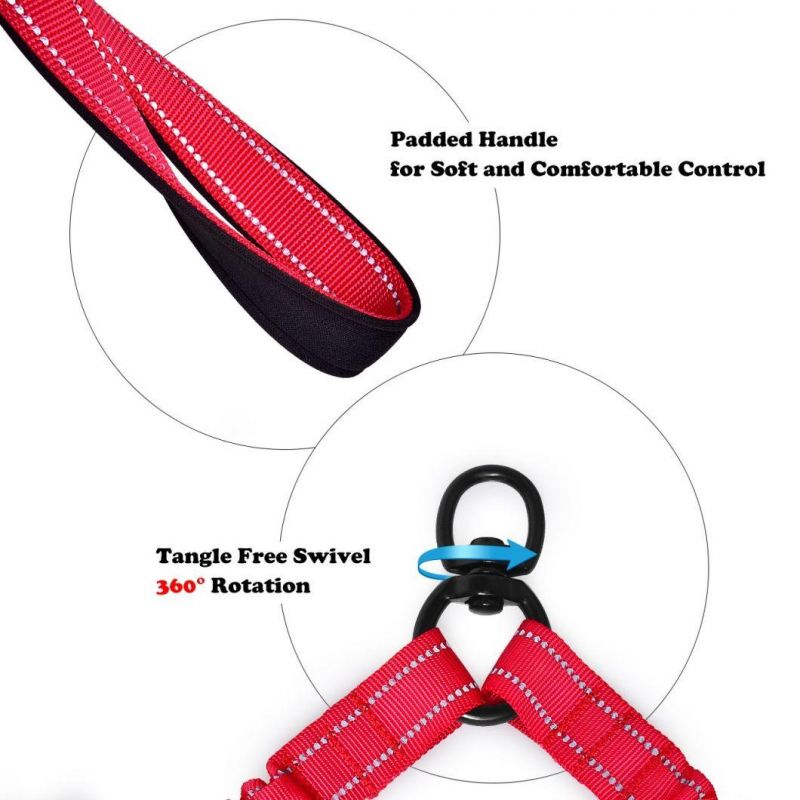 Red Color Double Dog Walking & Training Leash with Comfortable Shock Absorbing Reflective Bungee Two Dogs Waste Bag Dispenser Dog Train