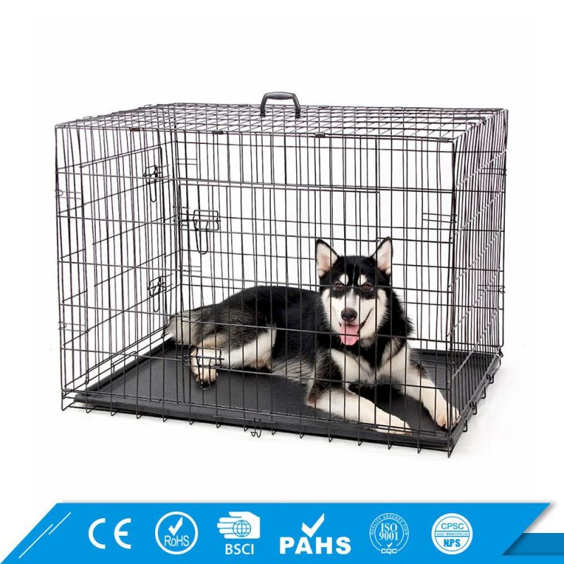 Double-Door Metal Foldable Large Heavy Duty Pet Dog Crate Dog Cage