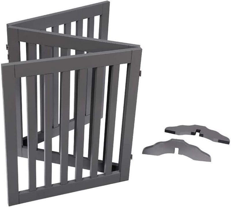 Freestanding Wooden Dog Gate Foldable Pet Gate Indoor Dog Gate with Support Feet Dog Barrier