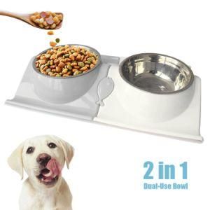 Non-Spill Stainless Steel Double Bowls Pet Dog Cat Feeding Food Water Bowl