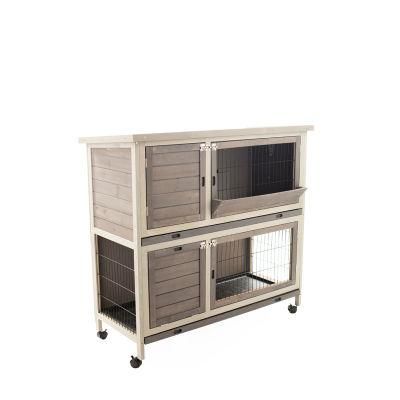 Wooden Double Layer Bird Cage Pet Room with Wheels Is Breathable and Rainproof