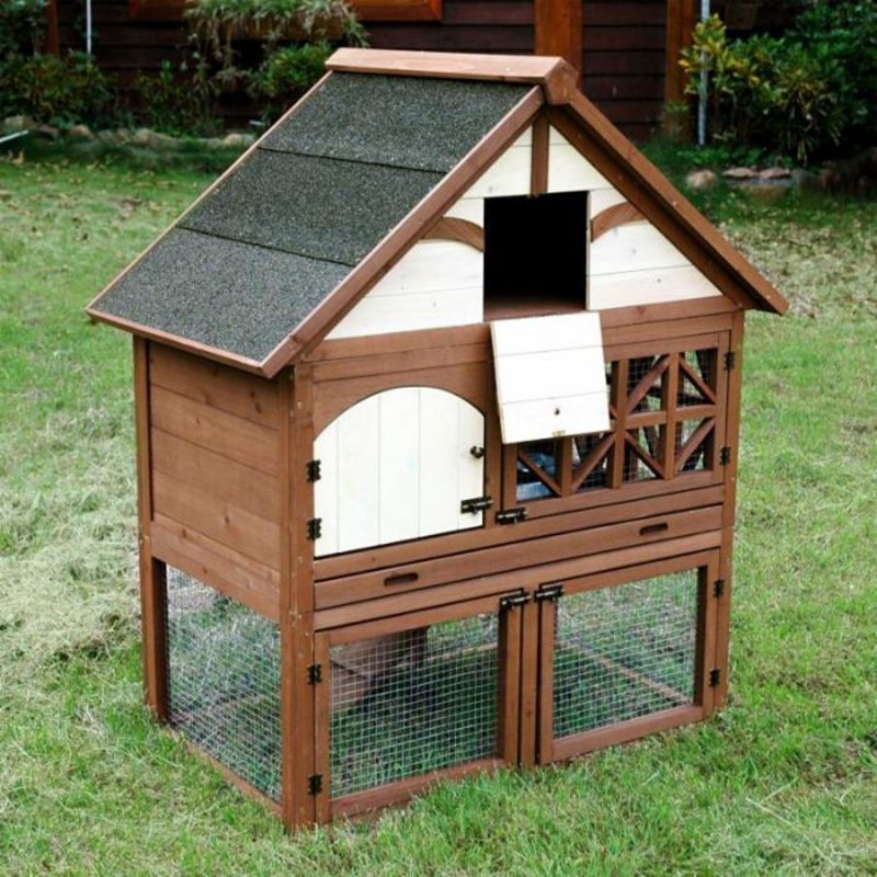 Two-Layer Solid Wooden Pet House Rabbit Bunny Wood Hutch