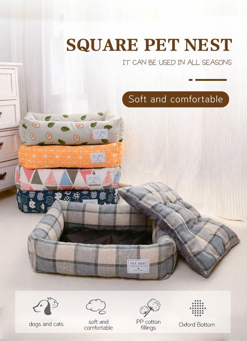 Square Shape Fleece Cotton Oxford Green Avocado Small Pet Bed