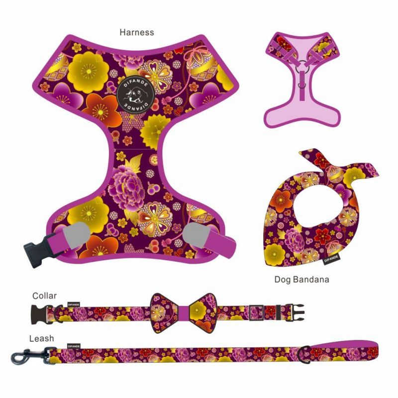 Wholesale Custom Logo PVC Dog Harness Leash Collar Sublimation Patterns Dog Leash Collar and Harness Set Dog Harness and Leash