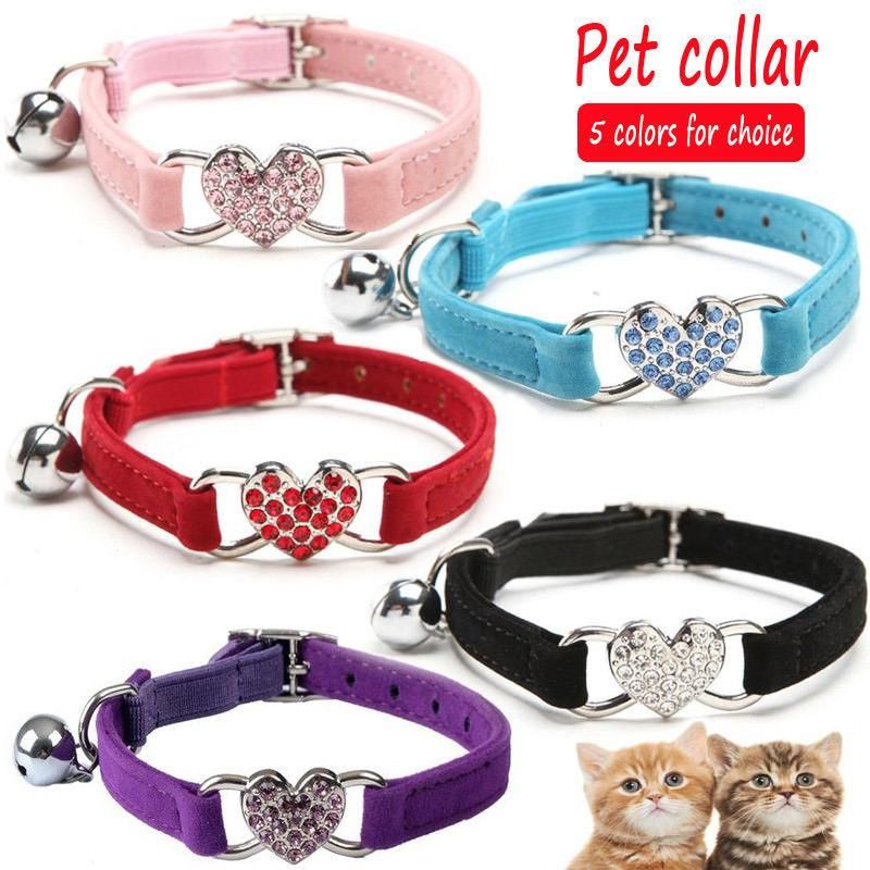 Soft Velvet Heart Charm and Bell Pet Product Cat Dog Collar