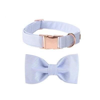 Amazon Hot Selling Nice Design Exquisite Bow Tie Cotton Dog Collar Stripe Pattern Soft Dog Collar with Metal Buckle