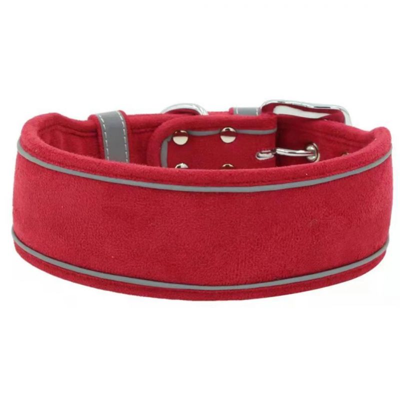 Large Dog Collar High Reflective Pet Collar Soft Suede Dog Collar