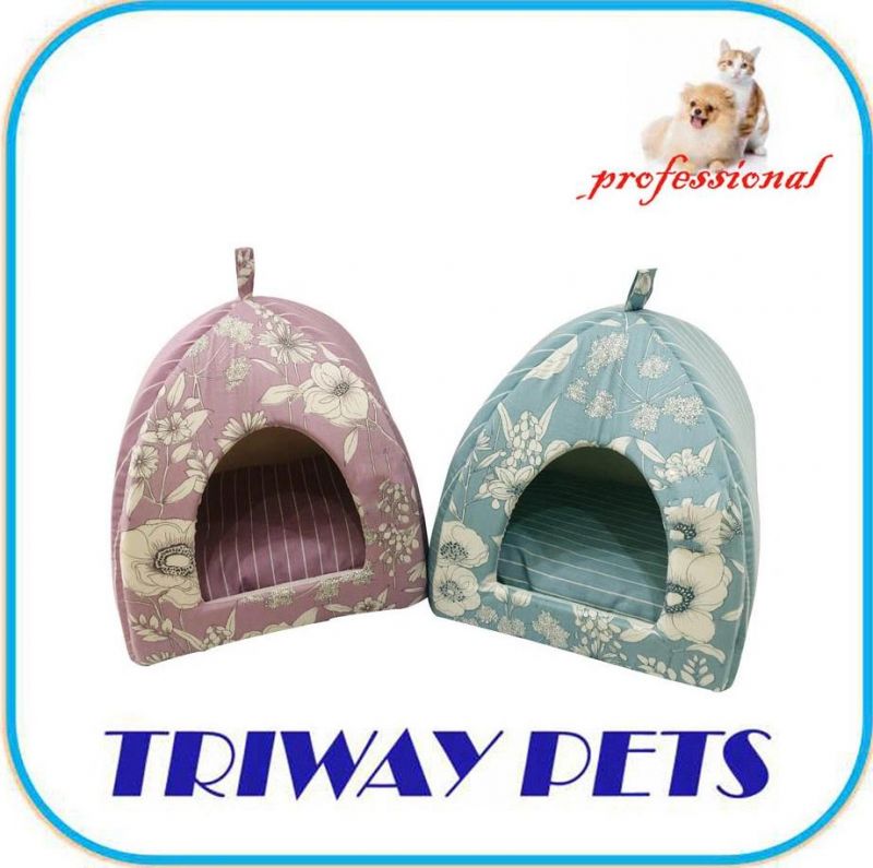 Printed Cotton Cozy Pyramid Hut Pet Bed