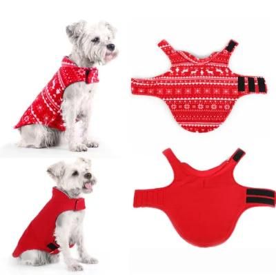 Classic Christmas Pattern Reversible Wear Pet Polar Fleece Jacket Dog Winter Warm Outwear Dog Adjustable Freely Fleece Clothes