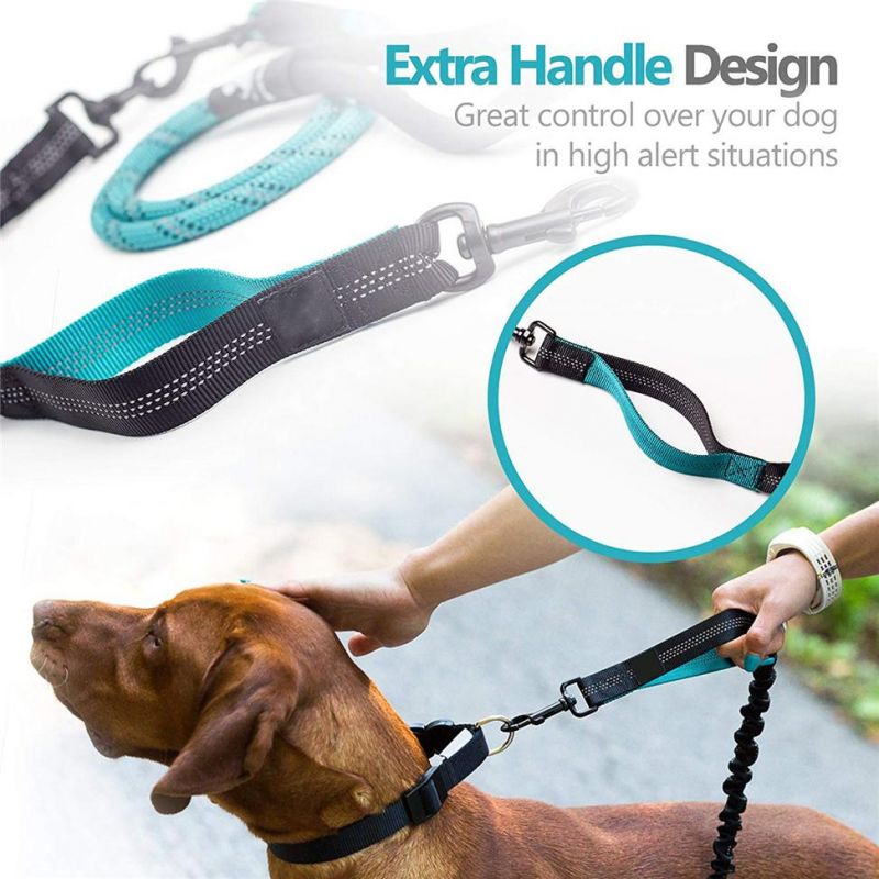 Anti-Pull Shock Absorbing No Slip Reflective Dog Leash for Outside