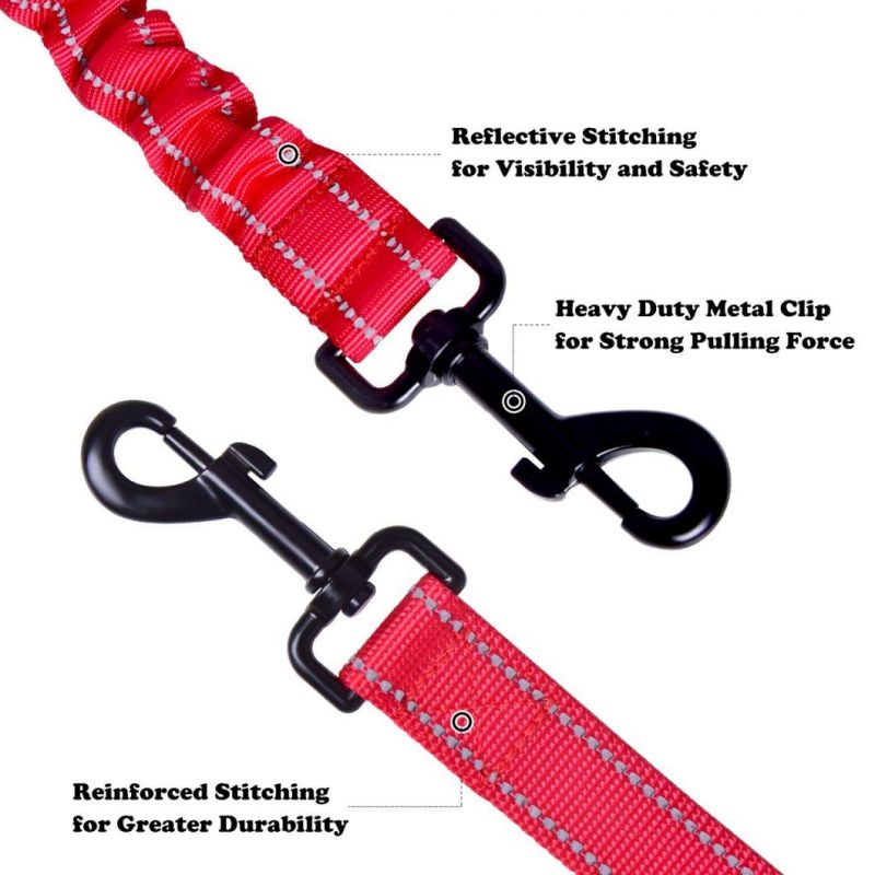 Red Color Double Dog Walking & Training Leash with Comfortable Shock Absorbing Reflective Bungee Two Dogs Waste Bag Dispenser Dog Train