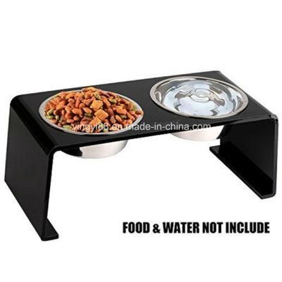 New Acrylic Pet Elevated Feeder Stand with 2 Stainless Steel Bowls for Cats and Dogs