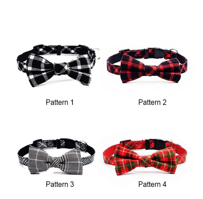 Adjustable Unique Style Plaid Print Bow Tie Dog Collar for Dogs and Cats