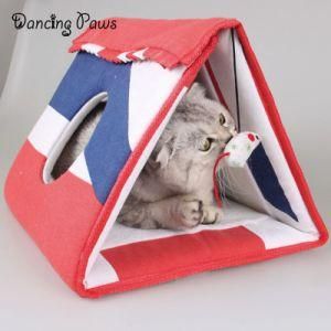Foldable Felt Triangle Tunnel Pet Cat House Bed Hand Craft Nature Sisal Cat Scratcher Lounge Bed