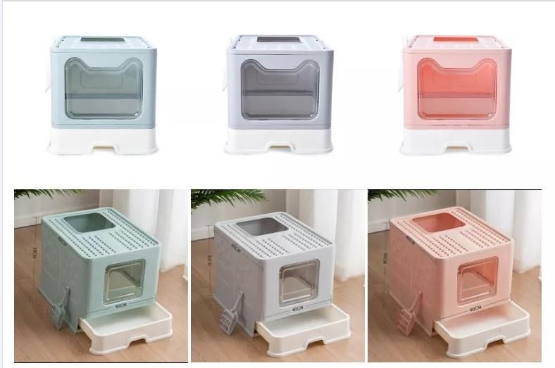 Factory Price Cute Foldable Fron-Lift Enclosed Cat Litter Box Cat Toilet for Cats