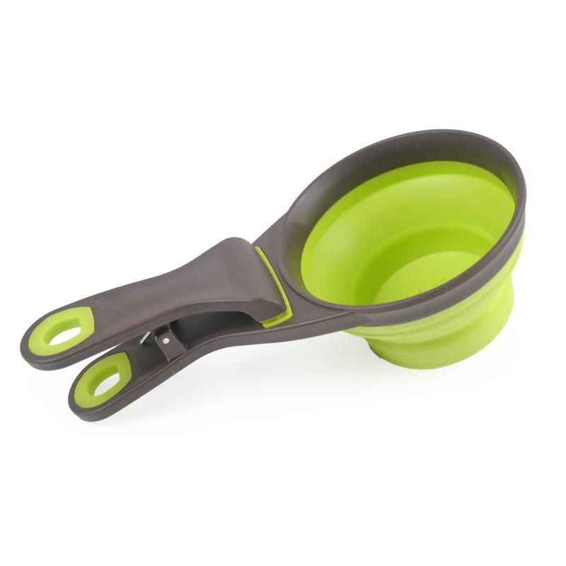 Portable PP+TPE Silicone Green Red 2 in 1 Folding Pet Food Spoon Bowl