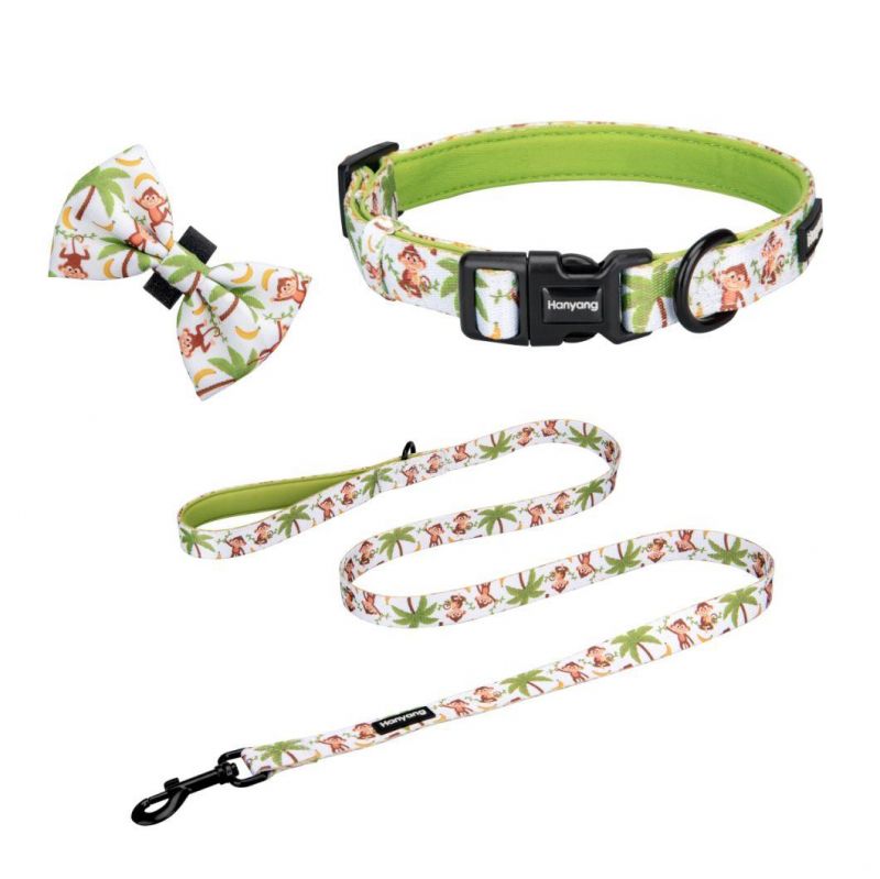 Free Sample Pet Products Custom Dog Collar and Leash Set with Bowtie Bandana Adjustable Dog Leash Dog Collar