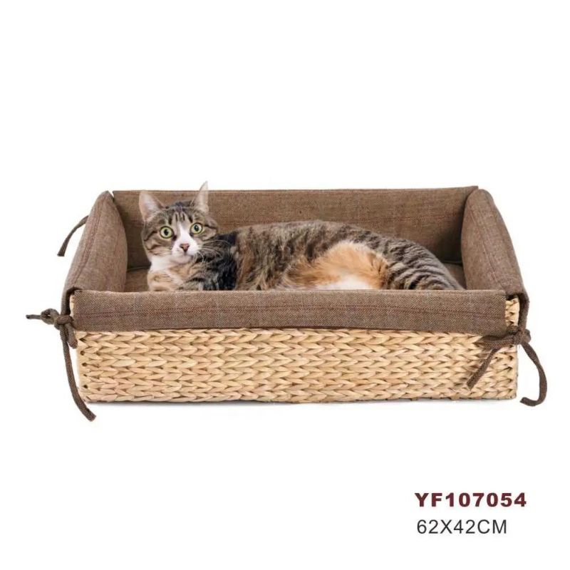 Detachable Handmade Cattail Weave Pet Cat Dog Bed