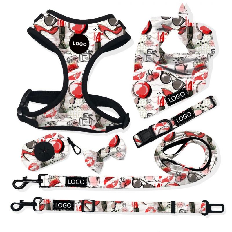 Wholesale Dog Harness Custom Lipstick and Cosmetics Sublimation Printing Valentine′ S Day Dog Leash Collar