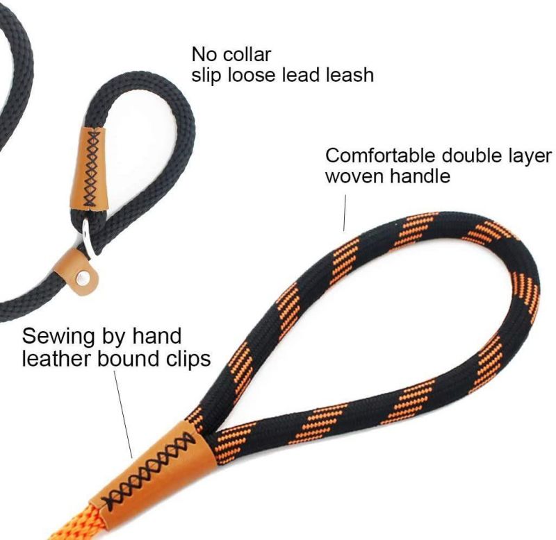 6FT Strong Snap Hook Slip Leashes Hand Made Leather Clips with Double Layer Braided Handle