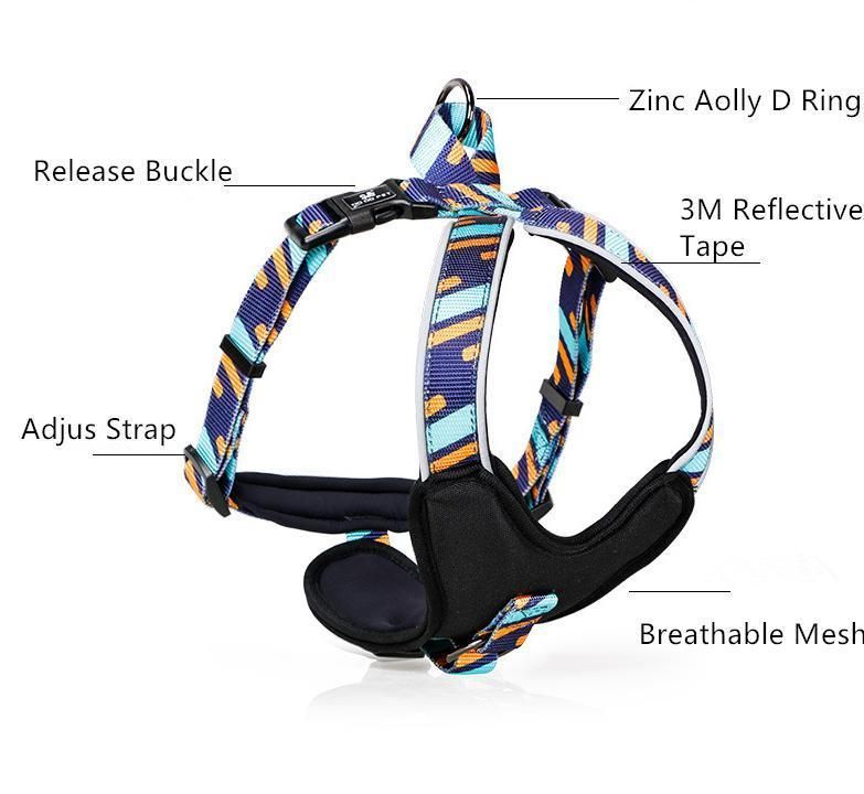 High Quality Pet Supply Printed Polyester Pet Harness Lightweight Pet Chest Harness