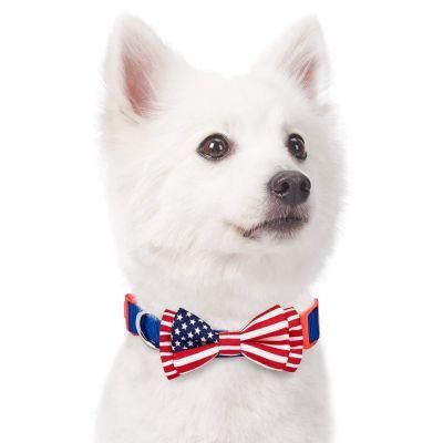 National Pride Handmade USA Jacquard Weave Fabric Detachable Bow Tie Dog Collar