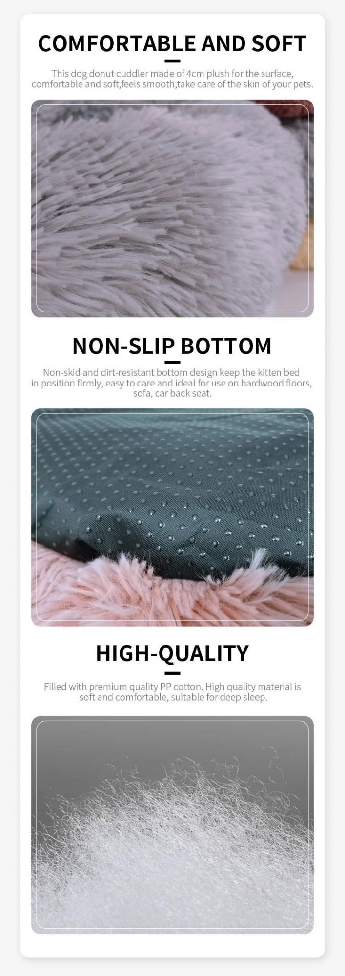 Free Sample Pet Accessories Products Supplies Custom Waterproof Washable Best Round Long Faux Fur Removable Non-Slip Pet Beds Manufacturer Outdoor Cat Dog Bed